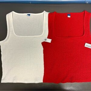 Old Navy Red and White Textured Tank Tops